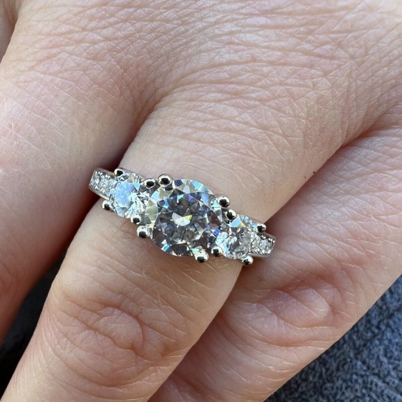 Real Moissanite Promise Engagement Ring Silver Three Stone VVS D Color - Picture 4 of 10